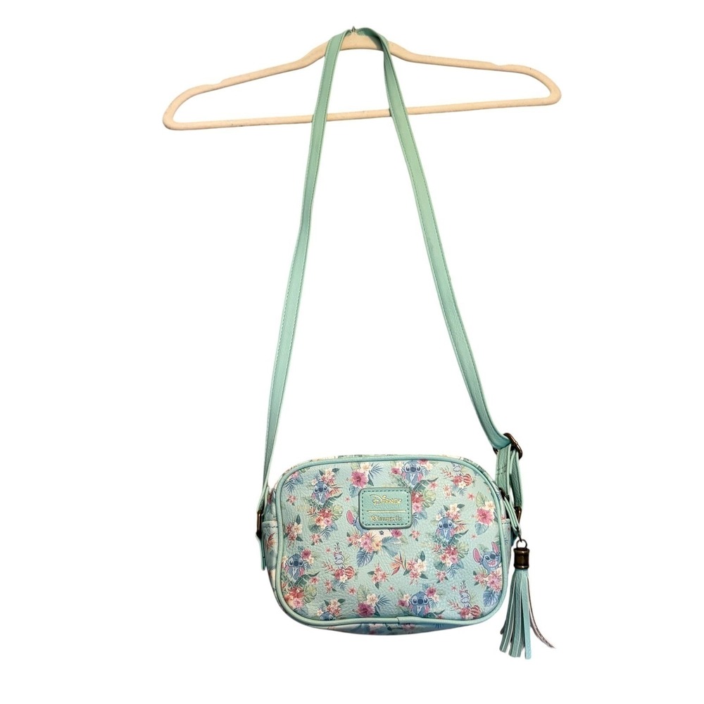 Loungefly Disney Crossbody Bag Womens Stitch‎ Tropical Floral Faux Leather Mint